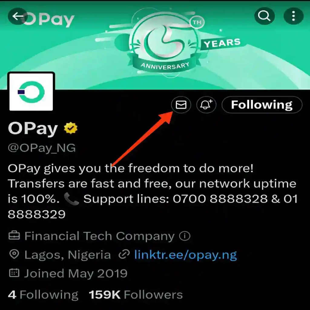 Opay Official twitter account screenshot