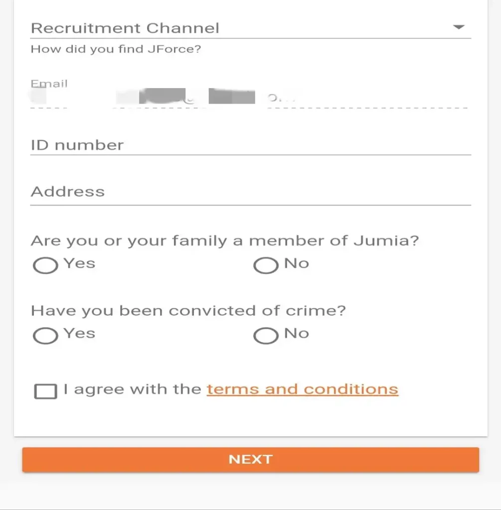 Jforce sign up page screenshot