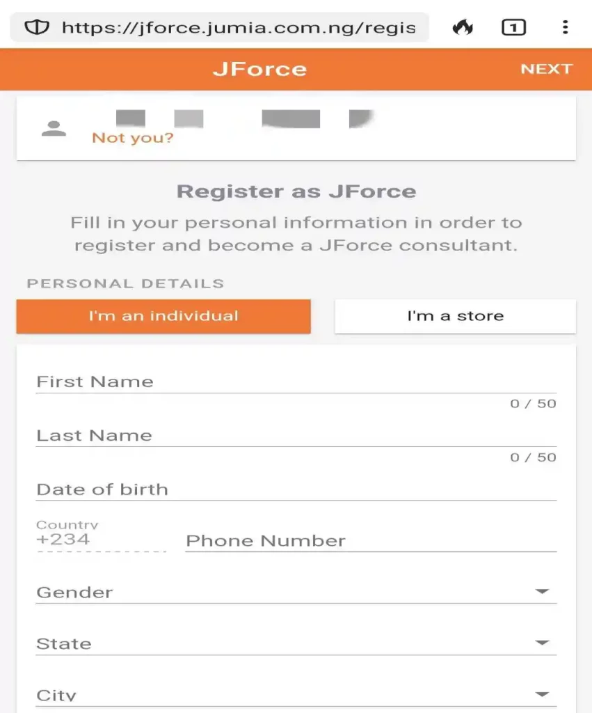 Jforce sign up page screenshot 3