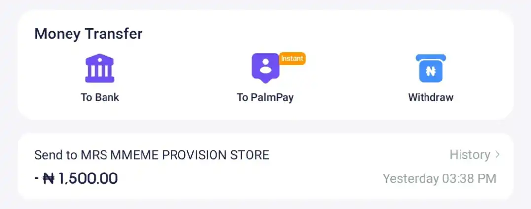 palmpay send money nav screenshot
