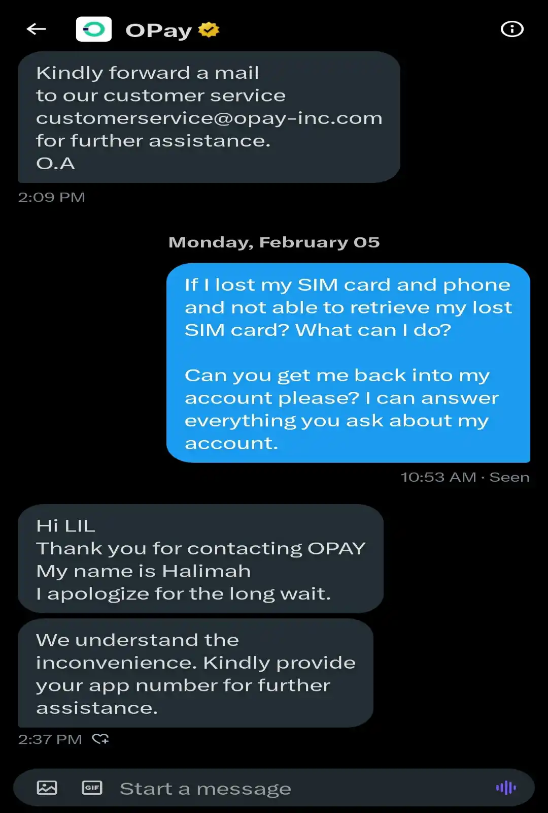 Chat with official Opay Account